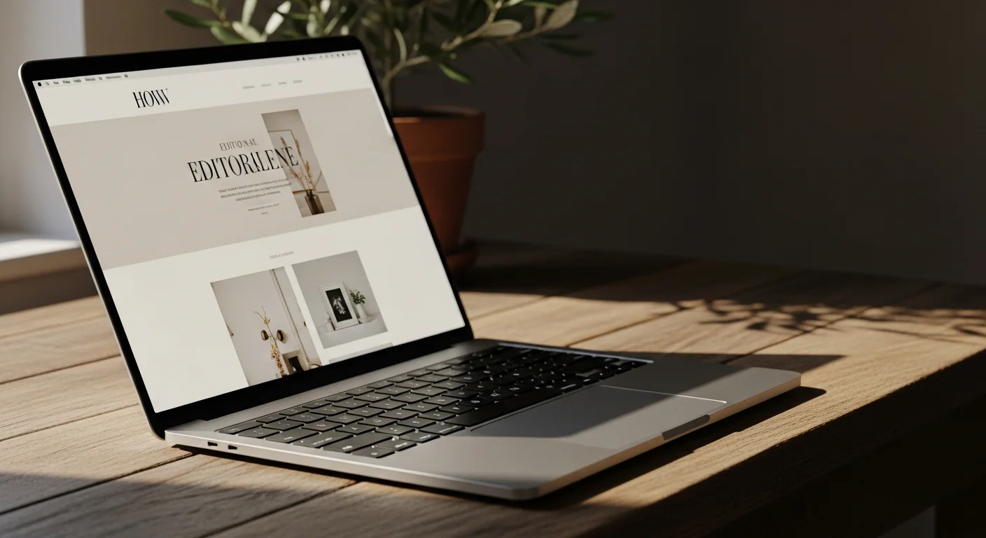 Mockup site éditorial sur laptop premium