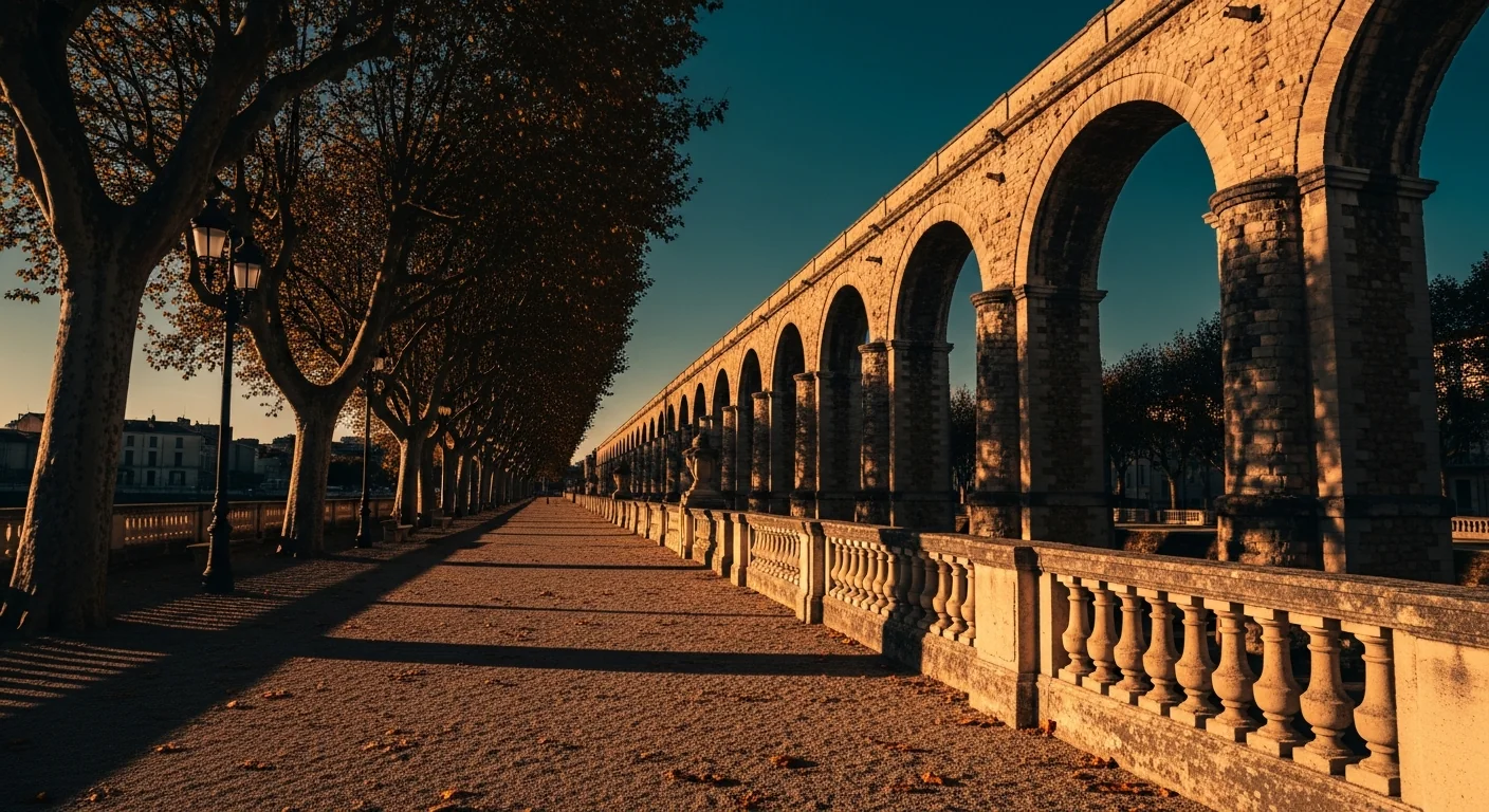 Promenade du Peyrou à Montpellier au coucher de soleil — agence web Hegemonia